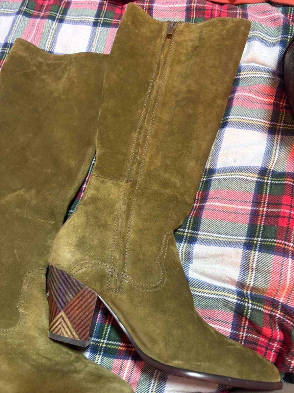 NEW $398 FRYE Anthropologie Women's Olive Suede Mid-Calf Block Heel Boot - Picture 3 of 9